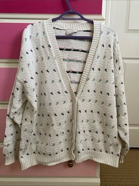 Willow Ridge Vintage white knit tulip green pink and white cardigan